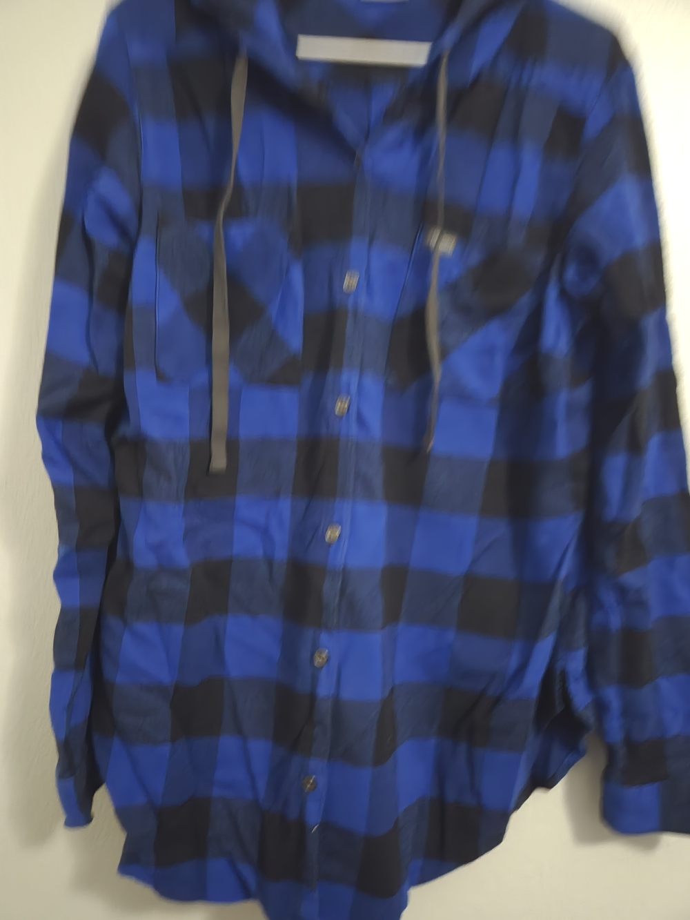 Columbia Blue and Black Plaid Hooded Flannel